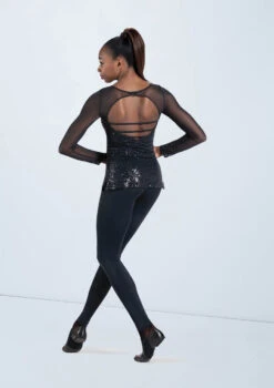 Weissman Long Sleeve Sequin Mesh Top