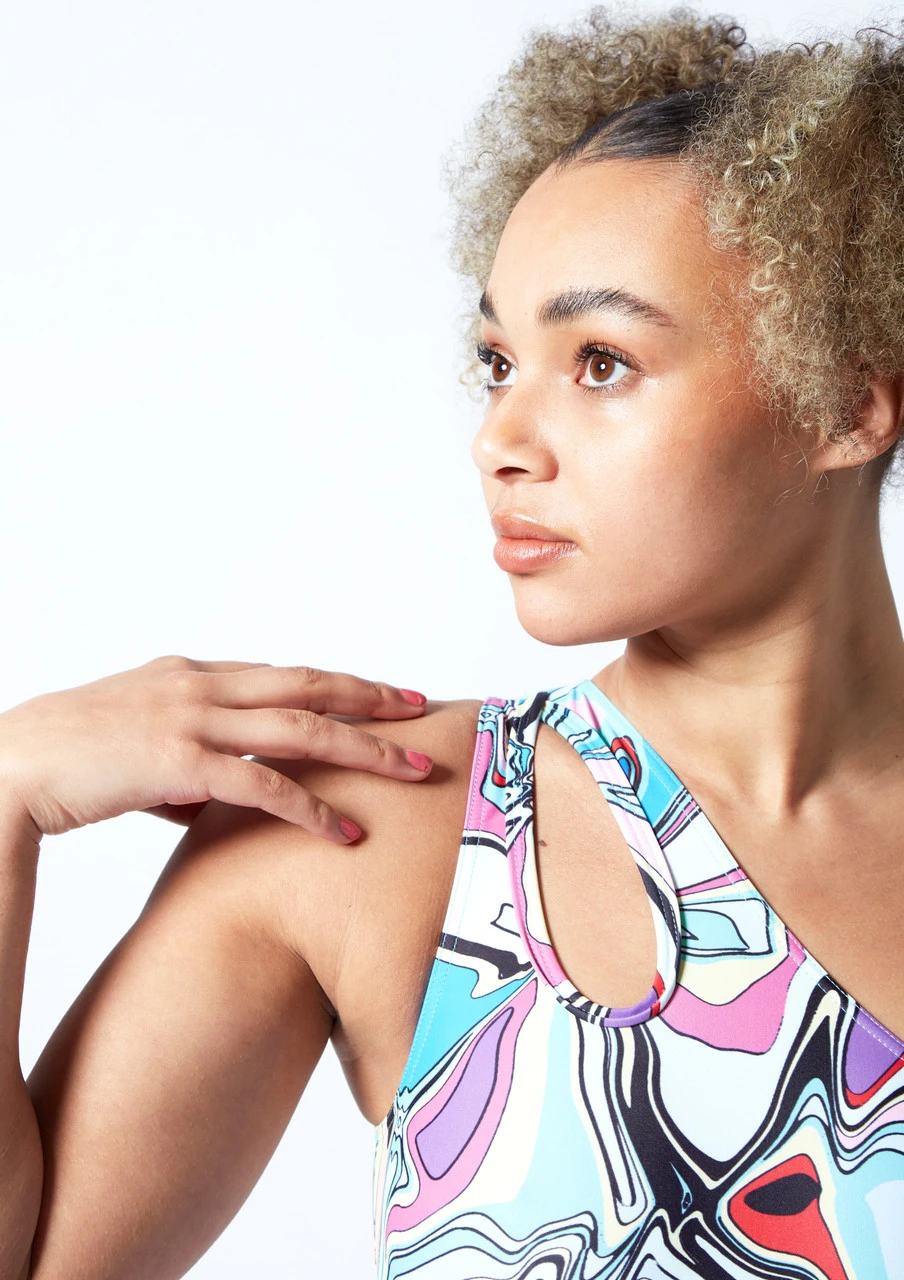 Move Dance Nova Asymmetric Cut Out Leotard Bodysuit - Marble - Image 3